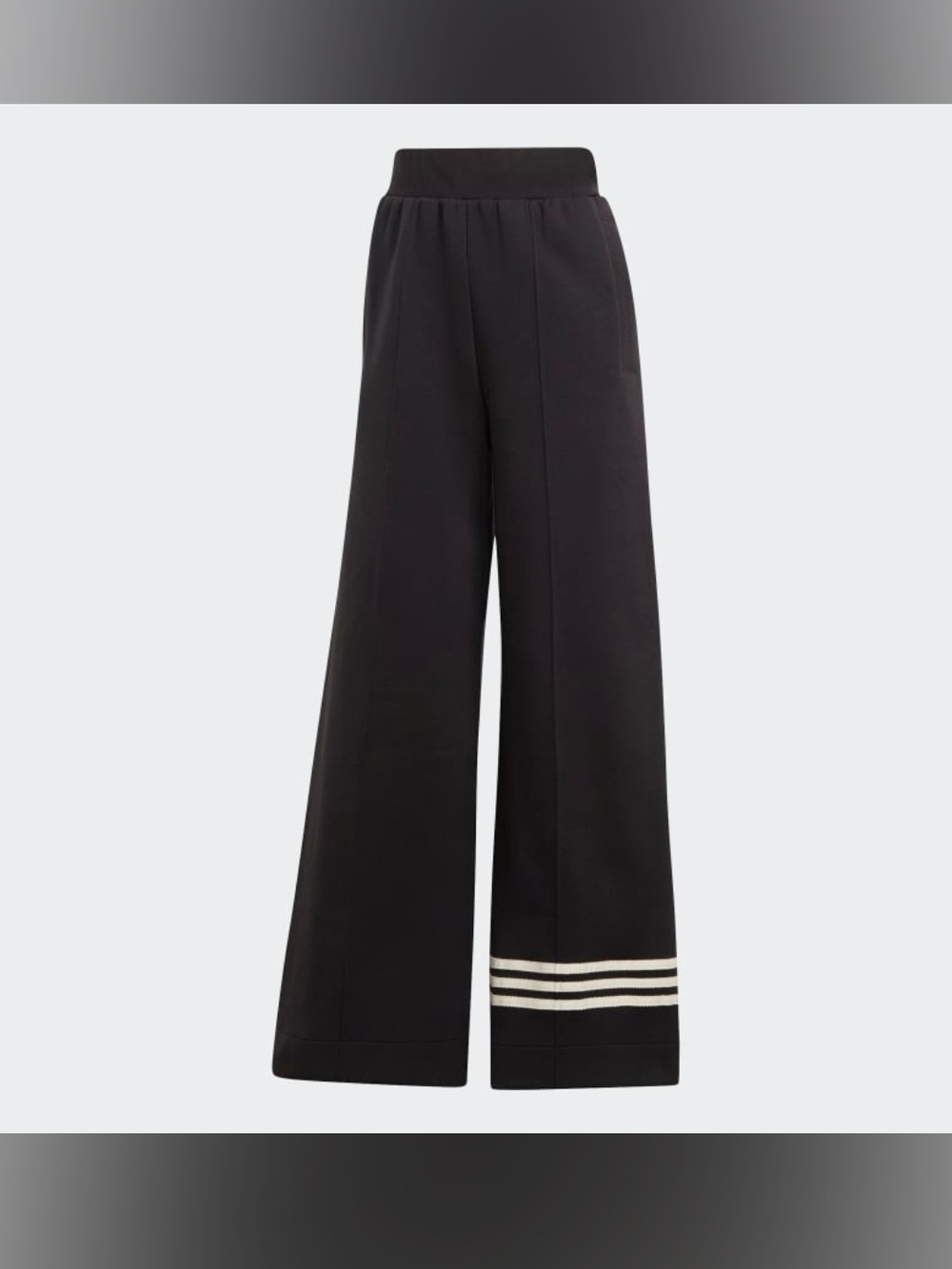 adidas Black Wide Leg Track Pants with White Stripe Detail